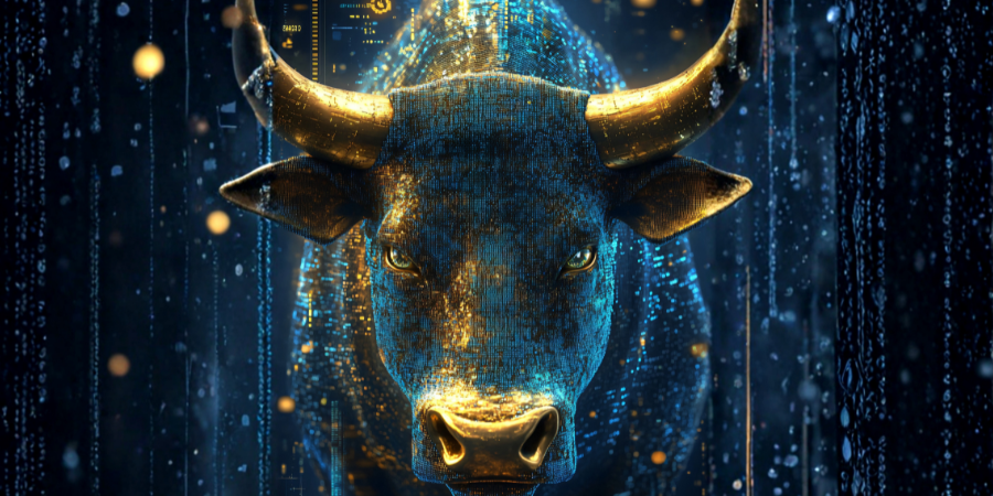immagine generata con chat GPT con rappresentazione digitale del toro di wall street 